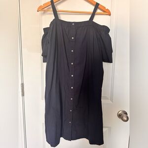 LOFT Navy Blue Off Shoulder Size Small 100% Cotton Dress Womens